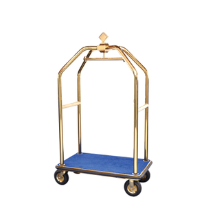 8''pneumatic Wheels Stainless Steel Gold Chrome Finish Blue Carpet Luggage Cart