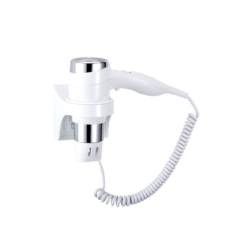 Where should a wall-mounted hair dryer go in a hotel room?