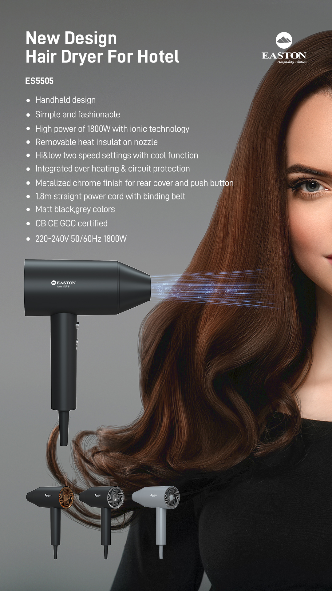 Hotel Rooms Compact Hair Dryer Gray