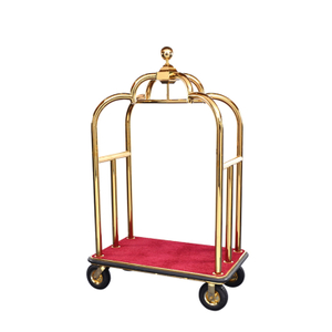 Hotel Stainless Steel Gold Chrome Finish Red Carpet Luggage Cart