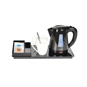 Hotel Room Light Indicator 0.8L Black Plastic Electric Water Kettle Tray Set