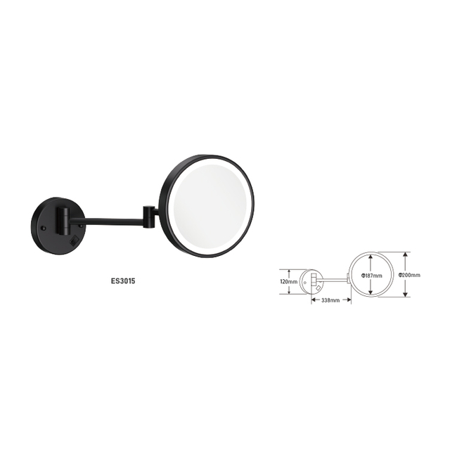 Hotel black round make up for mirror led light vanity folding magnifying mirror