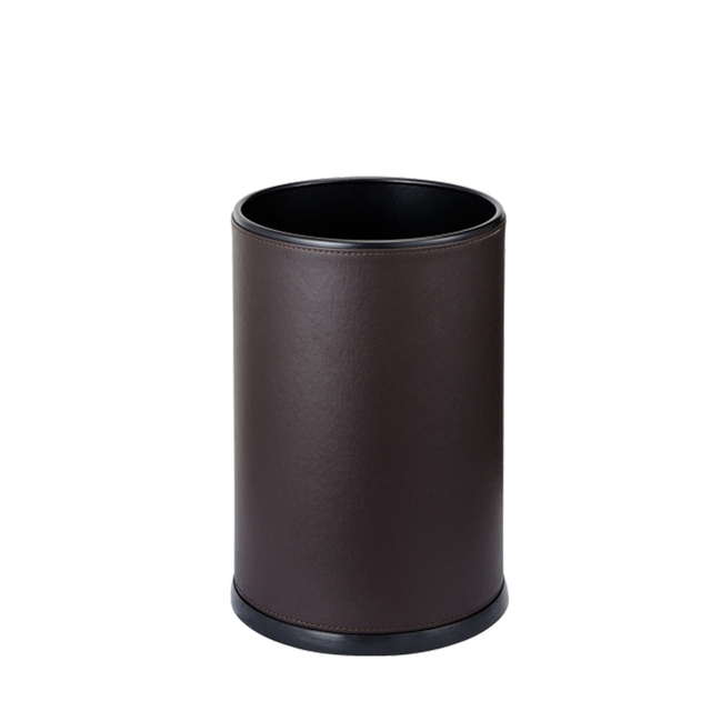 Hotel Trash Basket Single Wall Design Brown Leatherette