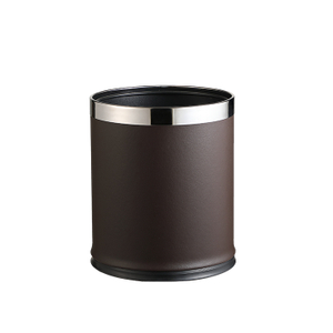 Superior Quality Hotel Brown Leatherette Round Waste Paper Bin