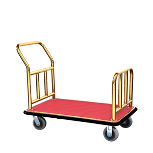 Hotel Stainless Steel Construction 6"solid Wheels Gold Chrome Finish Red Carpet Luggage Cart